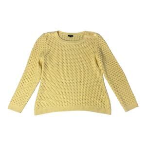 Talbots Butter Yellow Open Knit Lambswool Sweater SZ Medium Petite Casual Chic